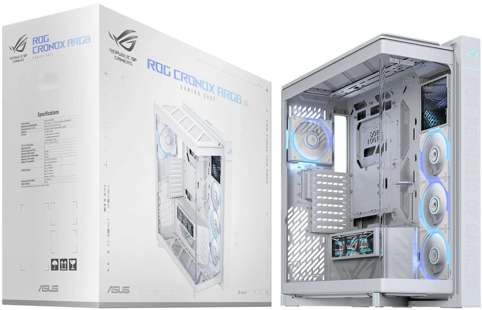 ASUS ROG CRONOX GR801 CURVE TG ARGB Balta MIDI tipo važiuoklė