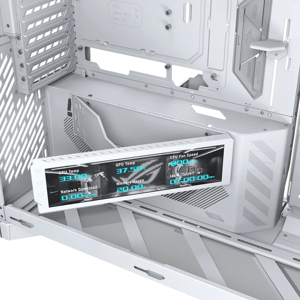 ASUS ROG CRONOX GR801 CURVE TG ARGB Balta MIDI tipo važiuoklė