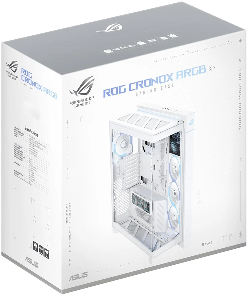 ASUS ROG CRONOX GR801 CURVE TG ARGB Balta MIDI tipo važiuoklė