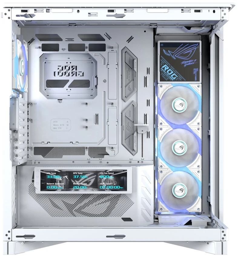 ASUS ROG CRONOX GR801 CURVE TG ARGB Balta MIDI tipo važiuoklė