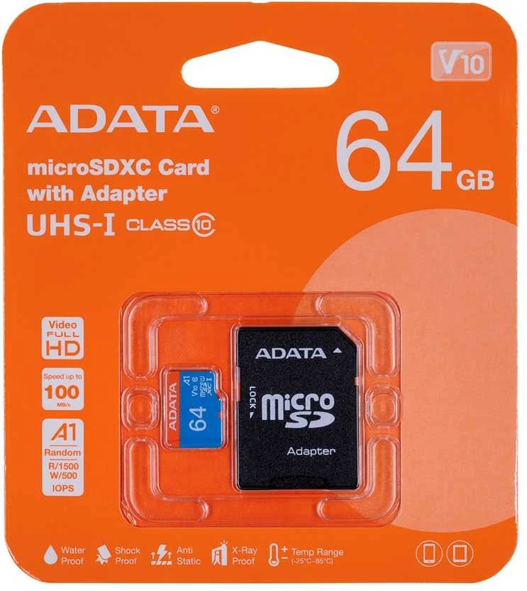 ADATA 64GB Micro SDXC V10 85MB/s + adapteriai