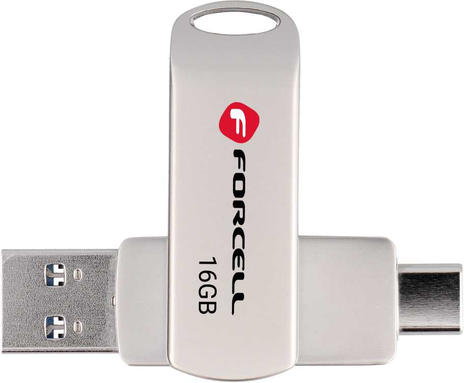 Pendrive 16GB USB 3.2 Gen 1 (USB A / USB C) Forcell F-Data Metal Duo sidabrinis