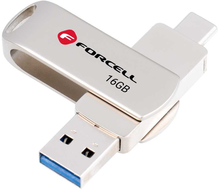 Pendrive 16GB USB 3.2 Gen 1 (USB A / USB C) Forcell F-Data Metal Duo sidabrinis