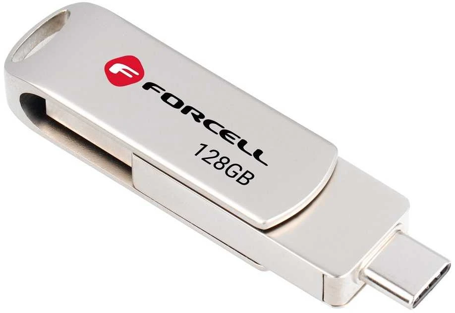 Pendrive 128GB USB 3.2 Gen 1 (USB A / USB C) Forcell F-Data Metal Duo sidabrinis
