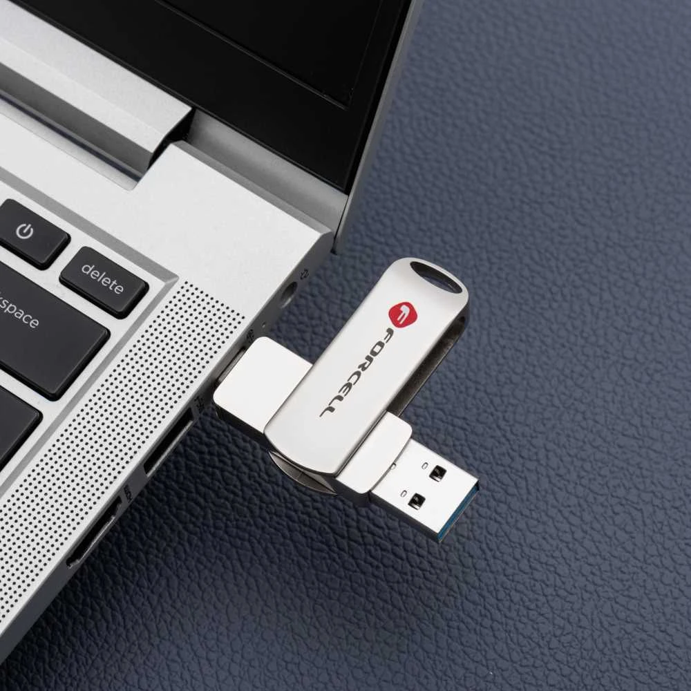 Pendrive 64GB USB 3.2 Gen 1 (USB A / USB C) Forcell F-Data Metal Duo sidabrinis