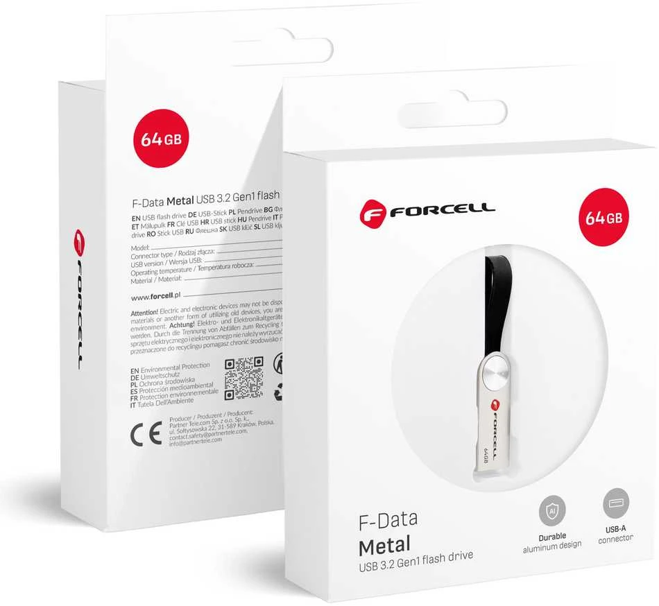 USB atmintinė 64 GB USB 3.2 Gen 1 (USB A) Forcell F-Data Metal sidabrinis