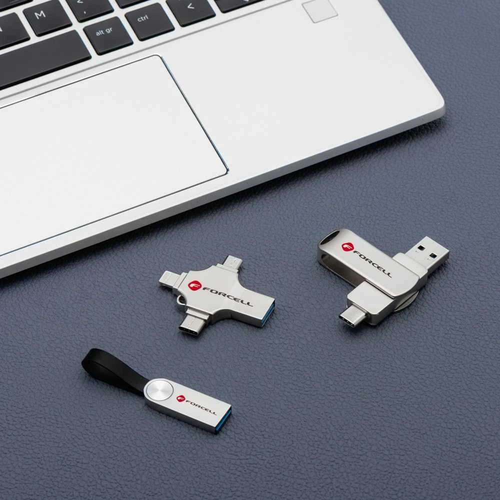 Pendrive 64GB USB 3.2 Gen 1 (USB A / USB C) Forcell F-Data Metal Duo sidabrinis