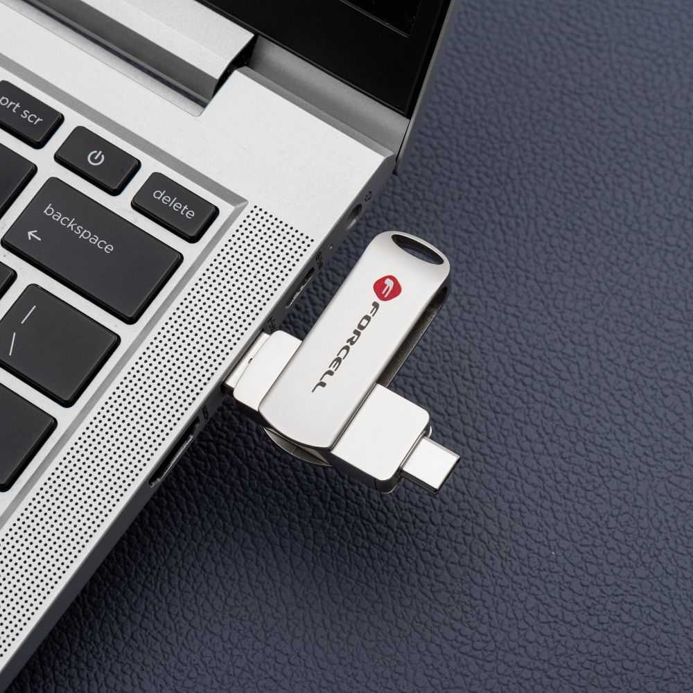 Pendrive 16GB USB 3.2 Gen 1 (USB A / USB C) Forcell F-Data Metal Duo sidabrinis