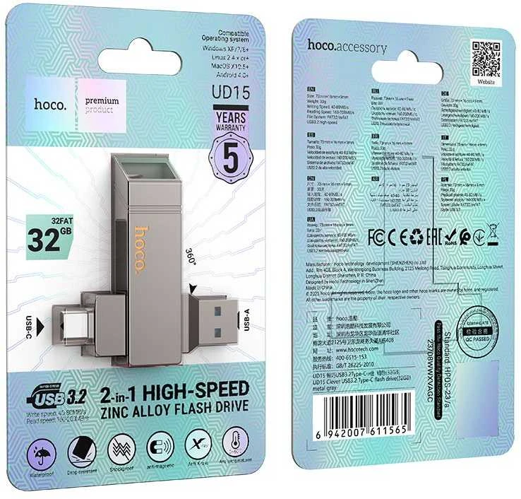 HOCO atmintukas USB A + USB C UD15 32GB USB3.2