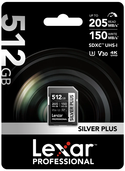 Atminties kortelė Lexar SDXC Professional Sidabrinis Plus UHS-I/U3/A2/4K R205/W150 (V30) 512GB