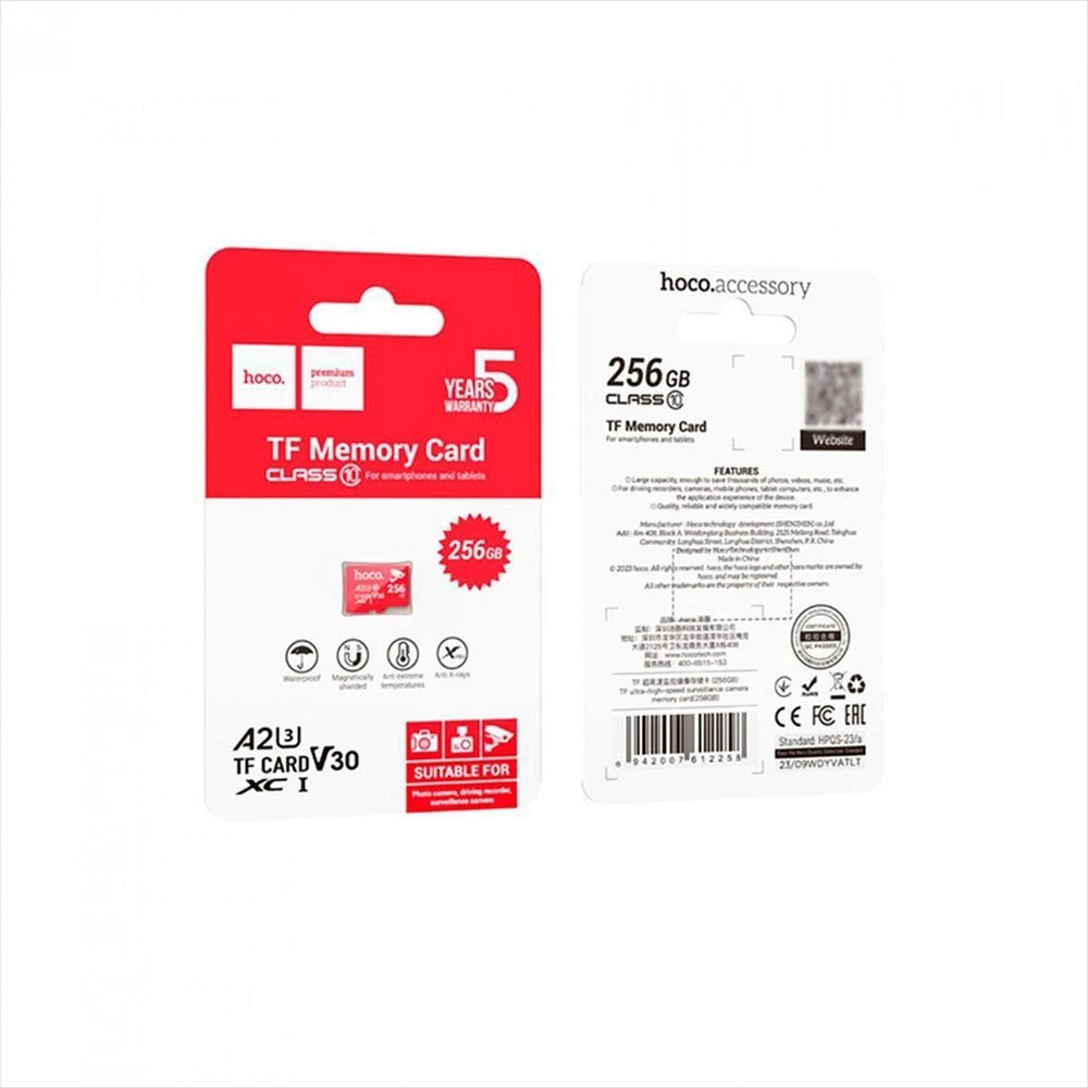 Atminties kortelė Micro SD 256GB class 10 UH-1 U3 V30 A2 Hoco red