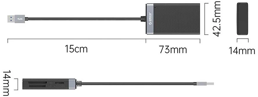 Orico CL4D-A3 USB-A 3.0 SD Micro SD CF MS 5 Gb/s atminties kortelių skaitytuvas - Juodas ir Sidabrinis