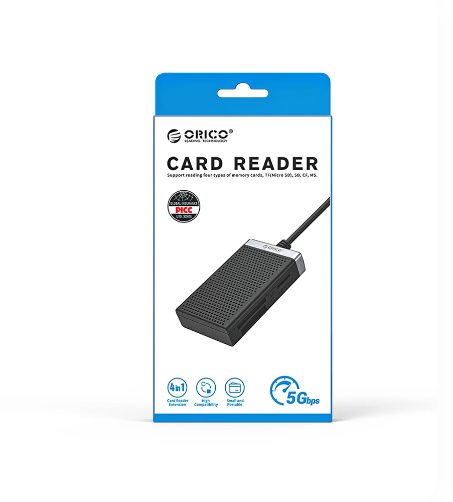 Orico CL4D-A3 USB-A 3.0 SD Micro SD CF MS 5 Gb/s atminties kortelių skaitytuvas - Juodas ir Sidabrinis