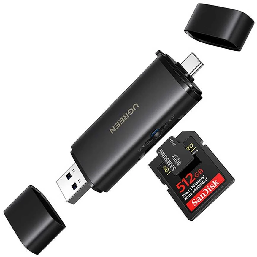 Atminties kortelė Ugreen 2in1 USB-C / USB-A SD 4.0 UHS-II kortelių skaitytuvas - Juodas