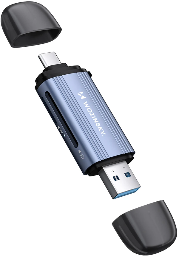 Wozinsky WCR-5G Memory Card Reader for SD and Micro SD USB-A 3.0 / USB-C 3.0 Aluminum - Gray