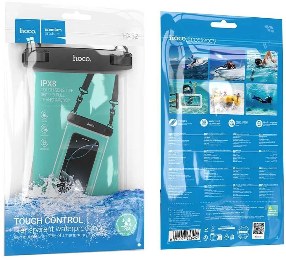 Dėklas Atsparus vandeniui case for mobile phone Hoco IP68 222 x 125 x 21 mm HX52 transparent