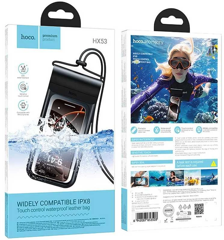 Dėklas Atsparus vandeniui case for mobile phone Hoco IP68 240 x 120 x 15 mm HX53 juodas