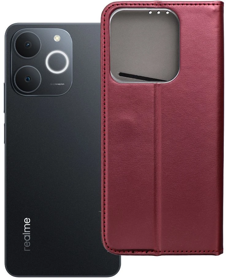 Atverčiamas dėklas, skirtas „Realme NOTE 70 Smart Magneto“, bordo spalvos
