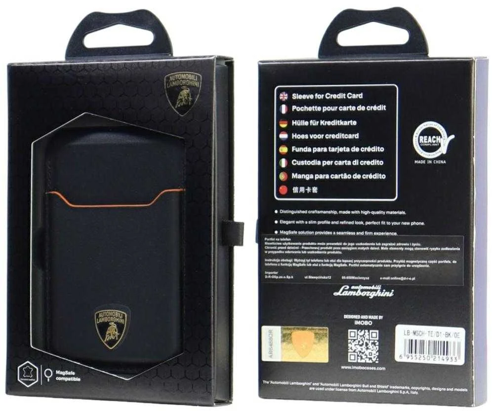 Dėklas Audi Lamborghini D1 Genuine Leather MagSafe mobile phone wallet - juodas and oranžinis