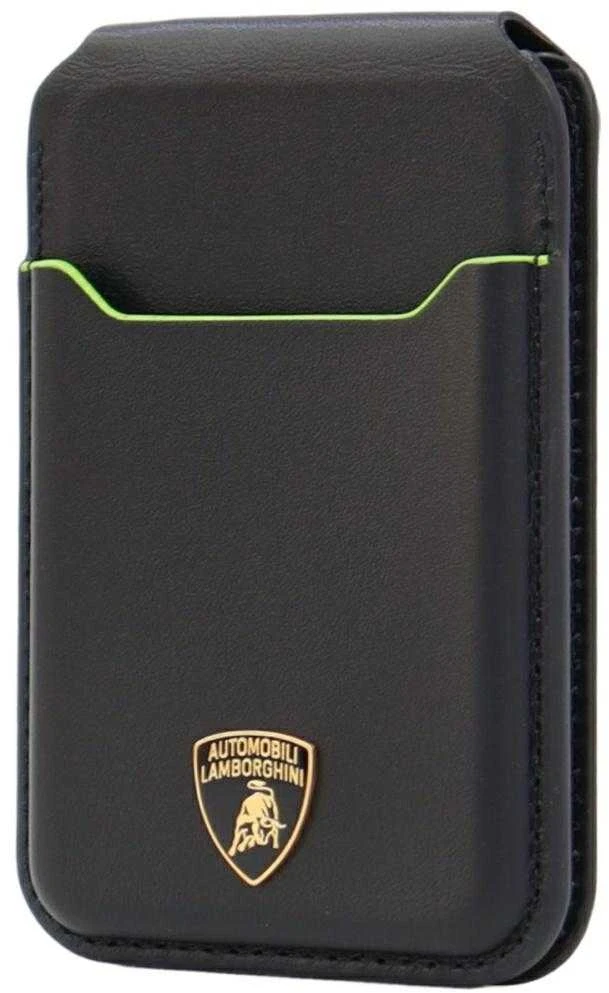 Audi Lamborghini D1 Genuine Leather MagSafe Phone Wallet - Juodas and Žalias