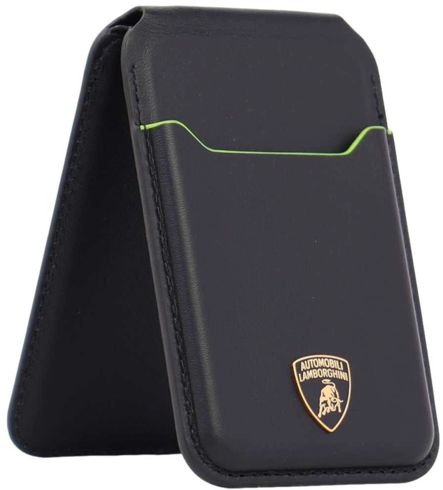 Audi Lamborghini D1 Genuine Leather MagSafe Phone Wallet - Juodas and Žalias