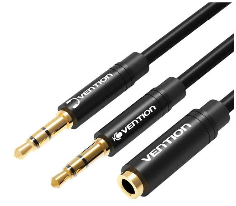 Vention AUX 2x 3.5mm kabelis 0.3m - Juodas