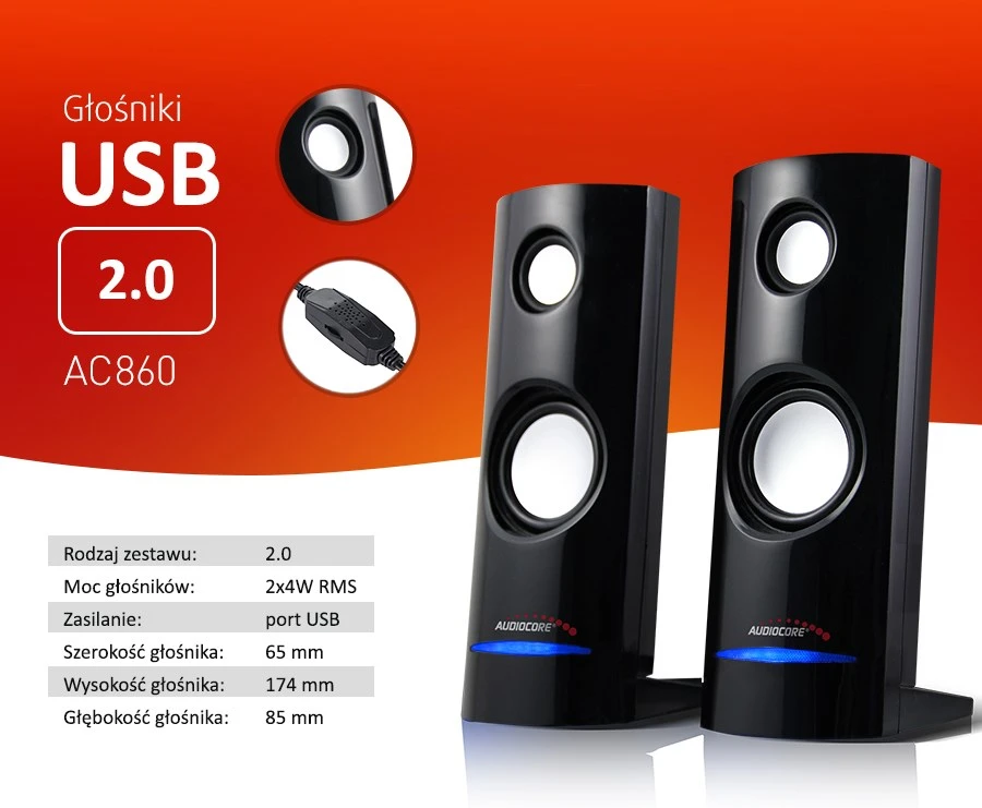 Kompiuterio kolonėlės Garso Kolonėlė - Audiocore AC860 2 Krypčių 4 W, Juoda
