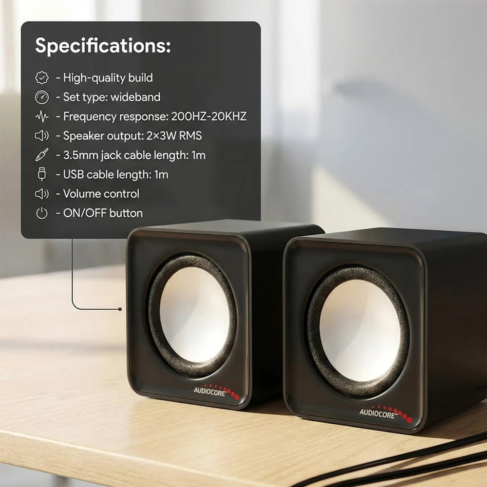 Kompiuterio kolonėlės Garsiakalbiai - Audiocore AC870 B 2 Krypčių 3 W, Juoda/Pilka