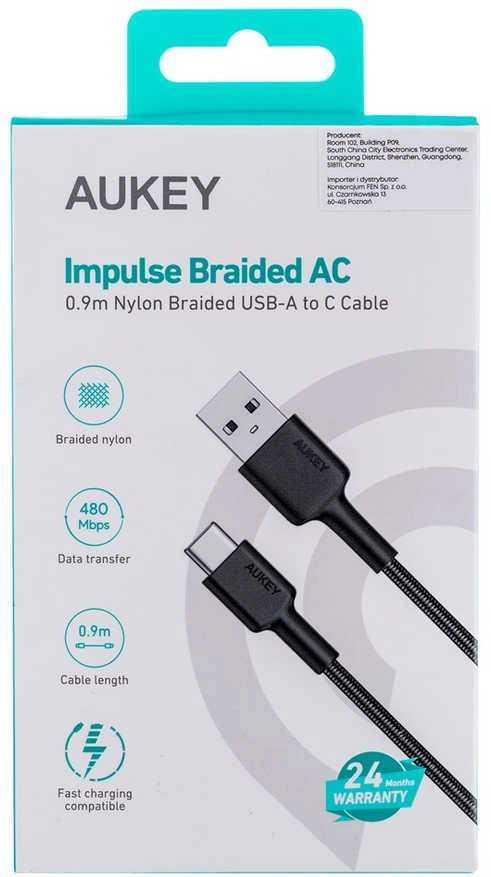USB Kabelis - AUKEY CB-CD30 0.9m USB A į USB C Greito Įkrovimo Juodas