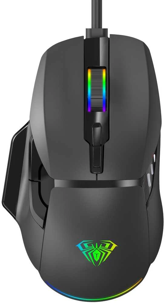 Aula F815 RGB Vadu USB Spēļu Pele ar 7 Pogām / Makro 12800dpi Melna