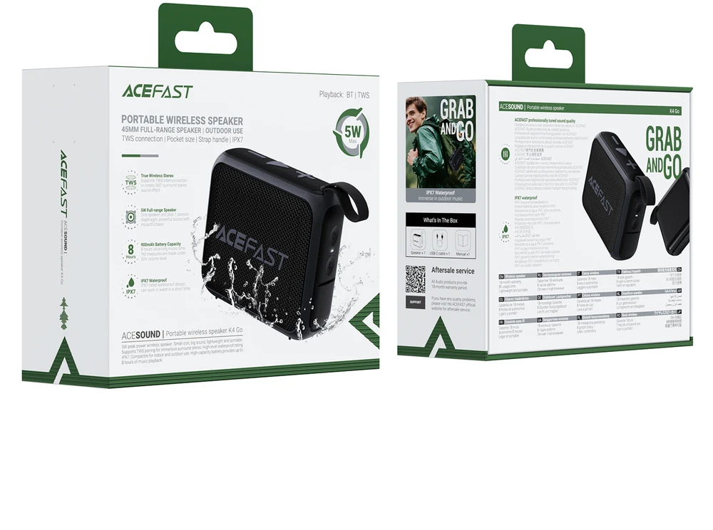 Ausinės Acefast „Fadad K4 Go Bluetooth 5.4“ belaidis garsiakalbis – juodas