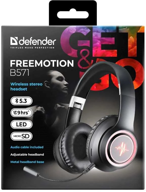Ausinės DEFENDER BLUETOOTH FREEMOTION B571 Juodas LED