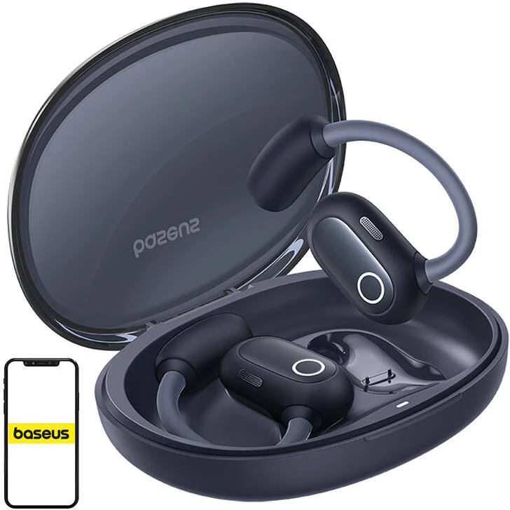 Baseus Belaidės Bluetooth 5.3 ausinės Eli Sport 1 su įkrovimo dėklu, juodos