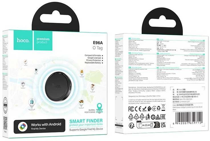 Lokatorius, suderinamas su „Google Find My Device“ Hoco E96A juodas