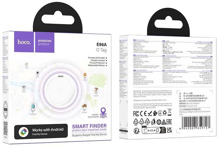 Lokatorius suderinamas su „Google Find My Device“ Hoco E96A baltas