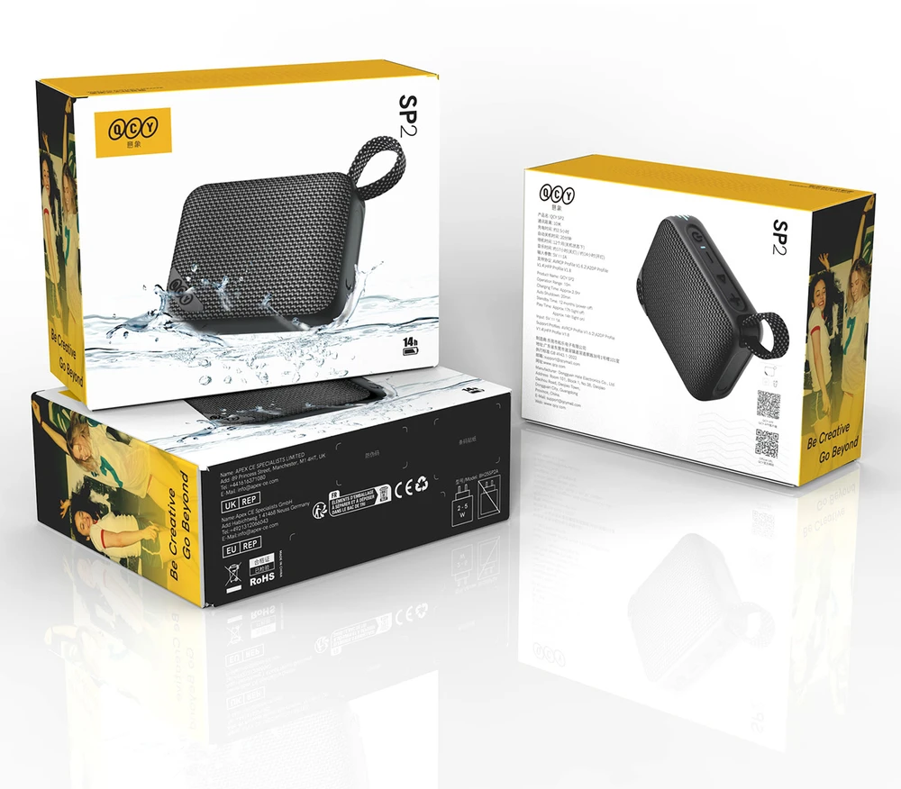 Ausinės QCY SP2 IP67 „Bluetooth“ garsiakalbis su RGB foniniu apšvietimu ir stereo režimu - Juodas