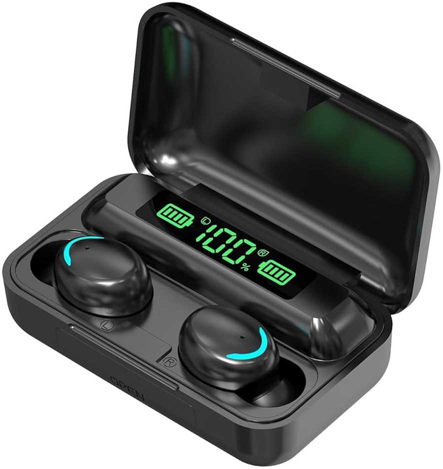 „WoW 5C Super-Fit TWS Bluetooth 5.1“ ausinės su HD mikrofonu, LED įkrovimu, USB įkrovikliu, juodos