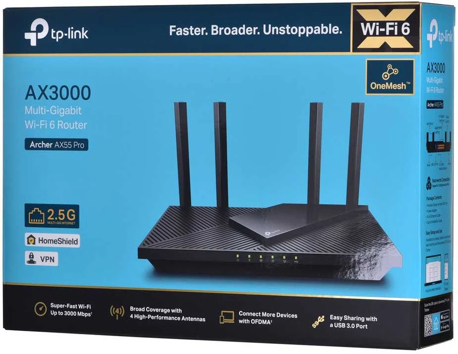 Maršrutizatorius TP-Link Archer AX55 Pro AX3000 Multi-Gigabit Wi-Fi 6