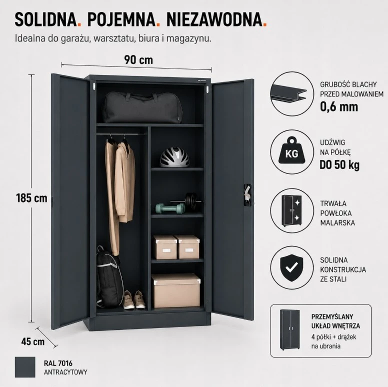 Iron Mate SATURN Metal Utility Cupboard 185x90x45 Anthracite RAL7016