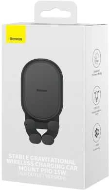 Baseus Automobilinis laikiklis 5.4-6.7" ekranų telefonams su belaidžiu įkrovimu 15W, juodas