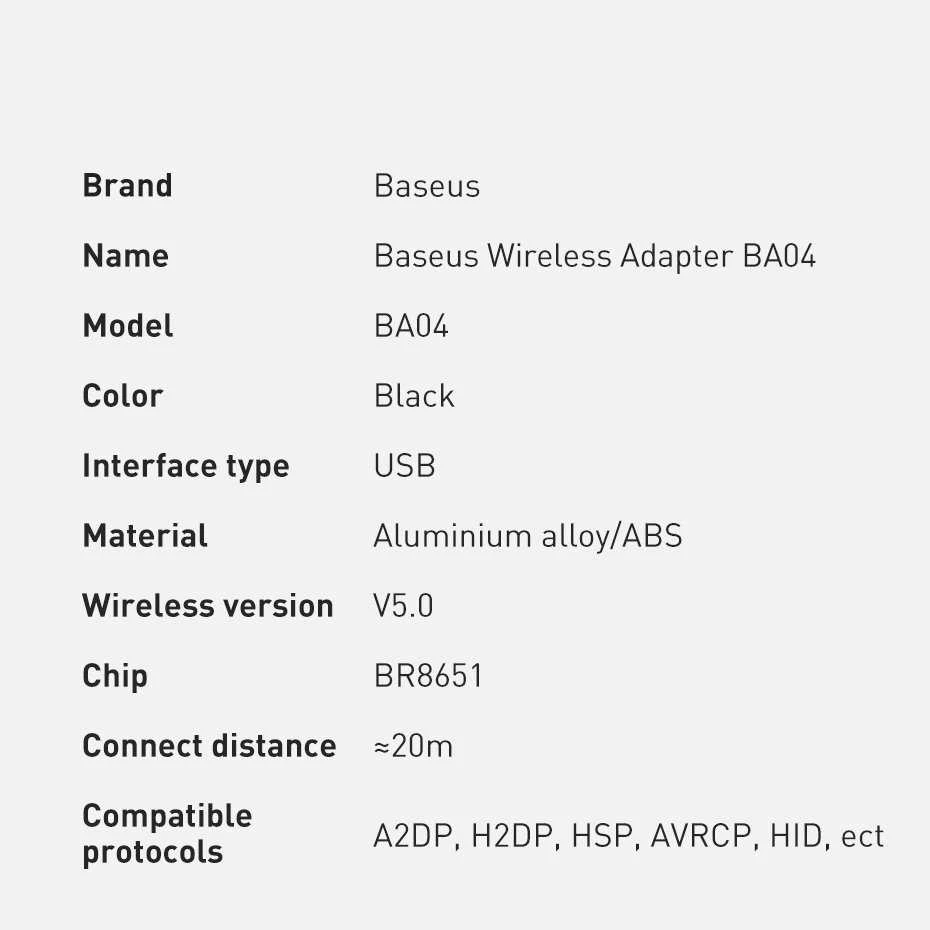 Baseus Belaidis adapteris USB - Bluetooth 5.1 BA04
