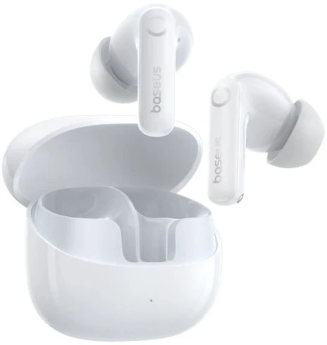 Baseus Belaidės Bluetooth 6.0 ausinės Bass BP1 Pro su triukšmo slopinimu ir įkrovimo dėklu, baltos