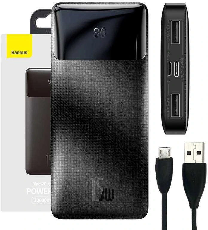 Baseus Bipow maitinimo blokas su ekranu 10000mAh 15W (Overseas Edition) (Juodas)