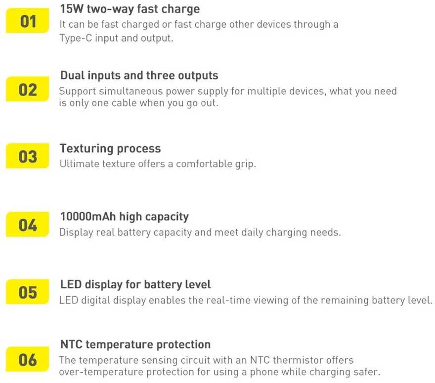 LiPo išorinis akumuliatorius (Powerbank) 10000mAh 15W 5V 3A 2xUSB + USB C Bipow baltas BASEUS
