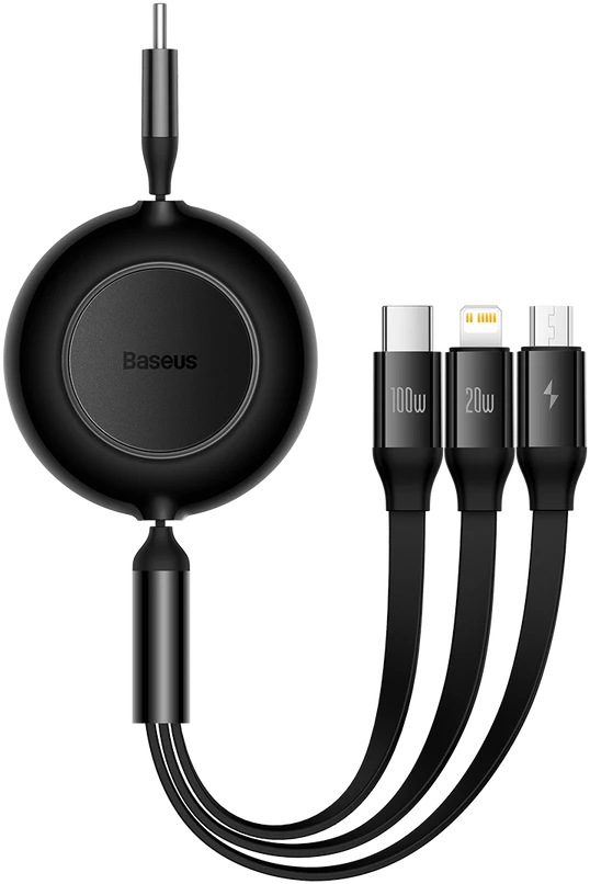 USB laidas Baseus Bright Mirror 2 Type-C į MicroUSB/Type-C/Lightning 3.5A 1.1m juodas CAMJ010201