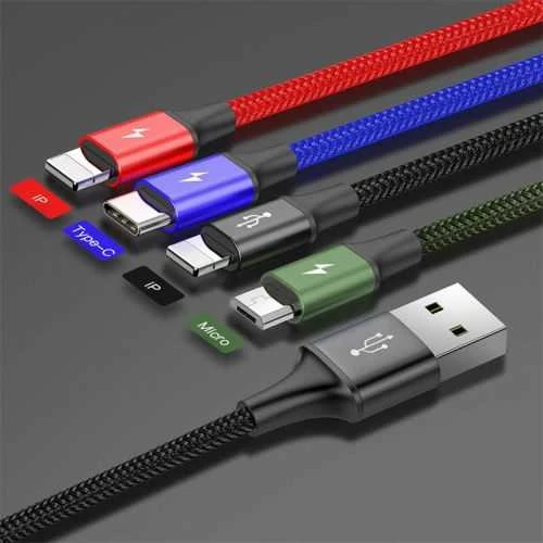 Baseus USB Fast 4in1 USB-C / 2x Lightning / Micro kabelis 3.5A 1.2m - Juoda