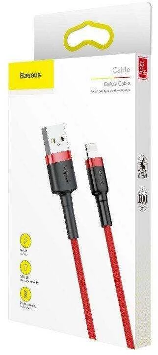 Kabelis Baseus USB2.0 A - IP lightning, 0.5 m, QC3.0 su nailoniniu šarvu Cafule raudonas/juodas