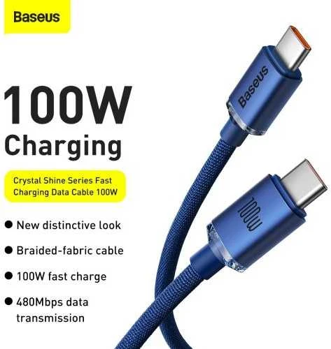 Baseus Crystal Shine kabelis USB-C - USB-C 100W 1.2m mėlynas