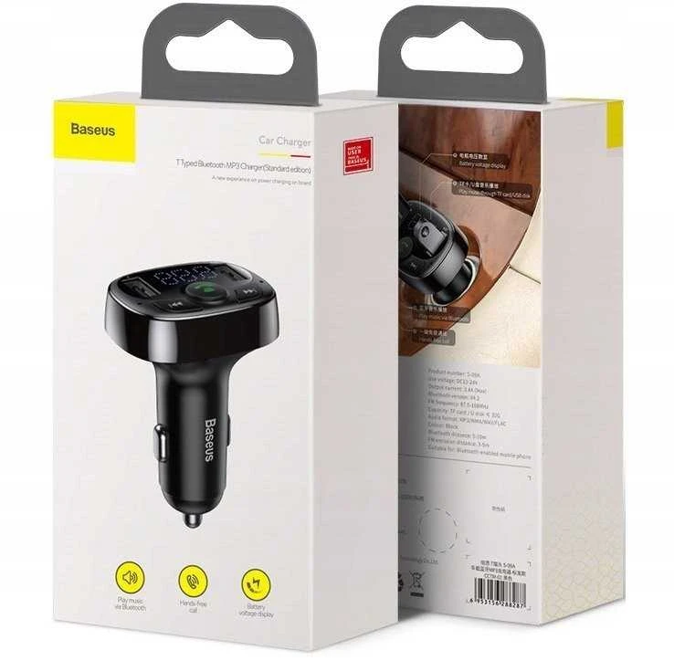 Baseus FM moduliatorius T tipo Bluetooth 2xUSB Micro SD – Juodas