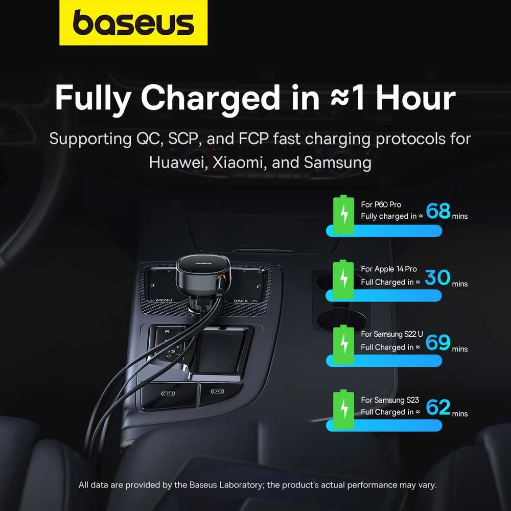 Automobilinis įkroviklis Baseus Enjoyment Pro su žaibo laidu + USB-C , 55 W (juodas)